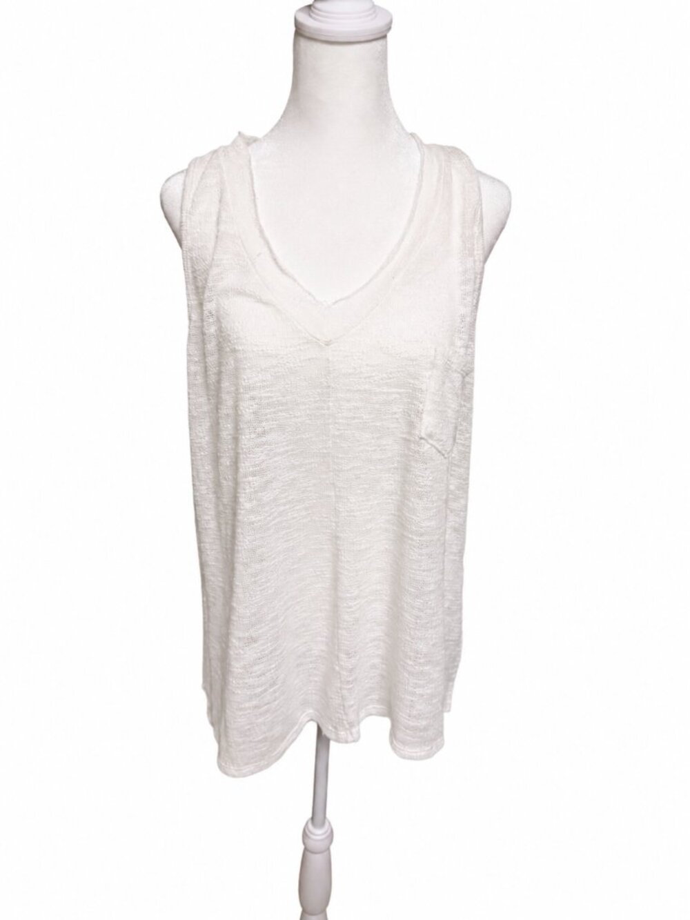 Impressions White Oversized Semi-Sheer Knit V-Neck Tunic Top